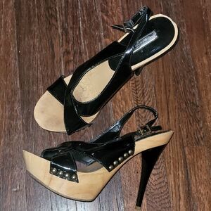 H By Halston Patent Leather Wooden Stilleto Heels